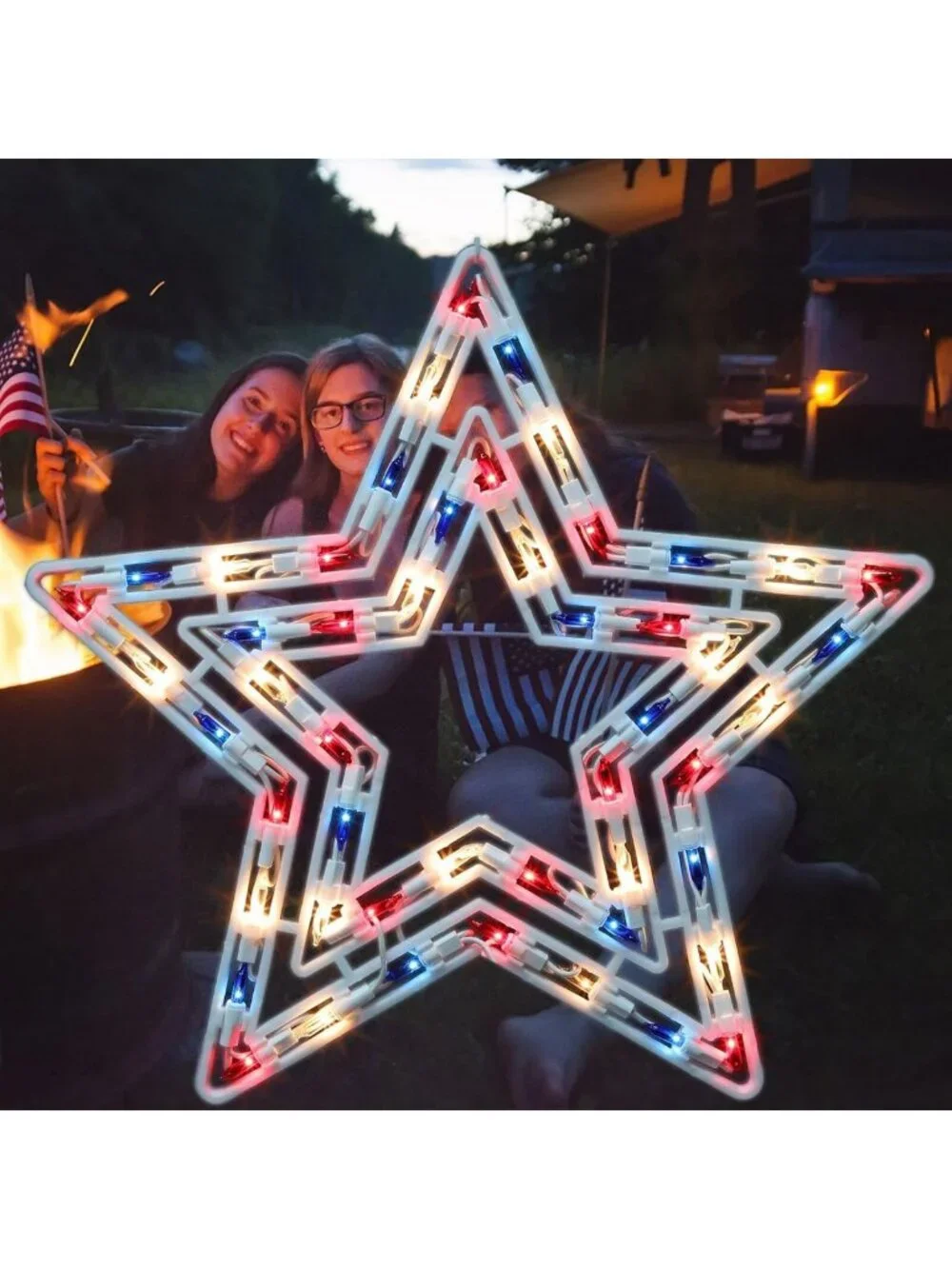 Lighted Patriotic Star Decoration - 4th of July Indoor/Outdoor Window Silhouette